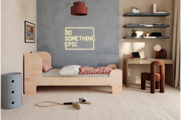 Einzelbett für Kinder und Jugendliche mit Ablage und Lattenrost FLOU Klassisch Holz