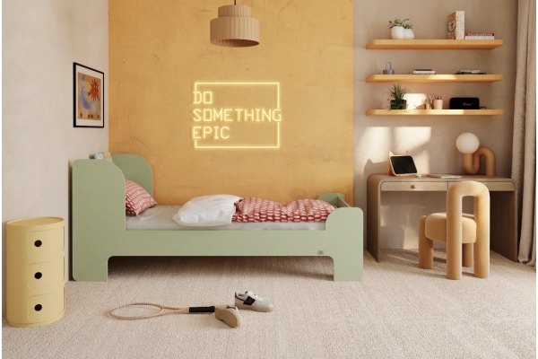 Einzelbett für Kinder und Jugendliche mit Ablage und Lattenrost FLOU Klassisch Holz