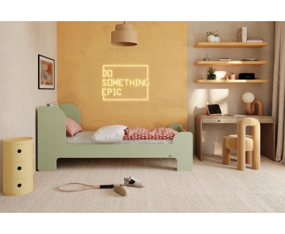 Einzelbett für Kinder und Jugendliche mit Ablage und Lattenrost FLOU Klassisch Holz