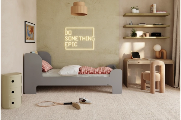 Einzelbett für Kinder und Jugendliche mit Ablage und Lattenrost FLOU Klassisch Holz