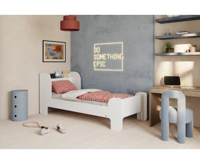Einzelbett für Kinder und Jugendliche mit Ablage und Lattenrost FLOU Klassisch Holz