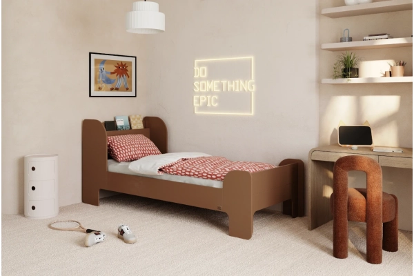 Einzelbett für Kinder und Jugendliche mit Ablage und Lattenrost FLOU Klassisch Holz
