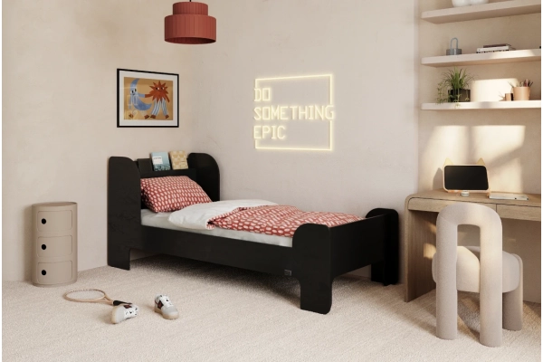 Einzelbett für Kinder und Jugendliche mit Ablage und Lattenrost FLOU Klassisch Holz