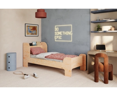 Einzelbett für Kinder und Jugendliche mit Ablage und Lattenrost FLOU Klassisch Holz