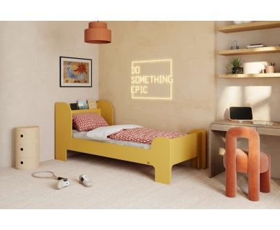 Einzelbett für Kinder und Jugendliche mit Ablage und Lattenrost FLOU Klassisch Holz
