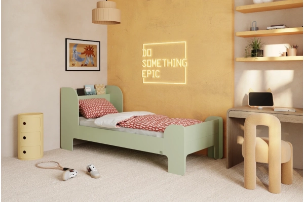 Einzelbett für Kinder und Jugendliche mit Ablage und Lattenrost FLOU Klassisch Holz