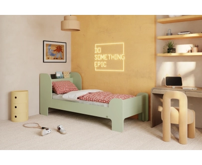 Einzelbett für Kinder und Jugendliche mit Ablage und Lattenrost FLOU Klassisch Holz