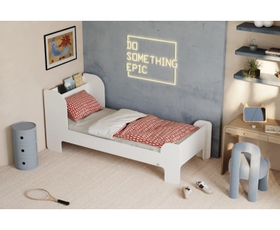 Einzelbett für Kinder und Jugendliche mit Ablage und Lattenrost FLOU Klassisch Holz