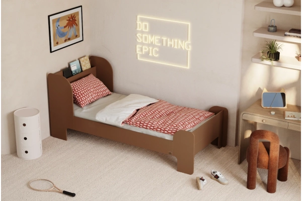 Einzelbett für Kinder und Jugendliche mit Ablage und Lattenrost FLOU Klassisch Holz
