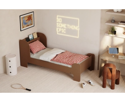 Einzelbett für Kinder und Jugendliche mit Ablage und Lattenrost FLOU Klassisch Holz