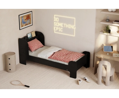 Einzelbett für Kinder und Jugendliche mit Ablage und Lattenrost FLOU Klassisch Holz