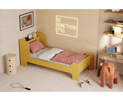 Einzelbett für Kinder und Jugendliche mit Ablage und Lattenrost FLOU Klassisch Holz
