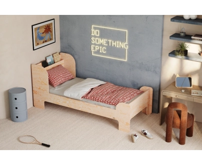 Einzelbett für Kinder und Jugendliche mit Ablage und Lattenrost FLOU Klassisch Holz