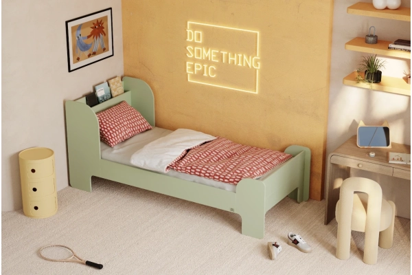 Einzelbett für Kinder und Jugendliche mit Ablage und Lattenrost FLOU Klassisch Holz