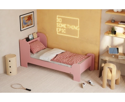 Einzelbett für Kinder und Jugendliche mit Ablage und Lattenrost FLOU Klassisch Holz