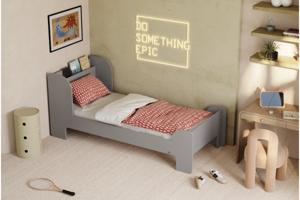 Einzelbett für Kinder und Jugendliche mit Ablage und Lattenrost FLOU Klassisch Holz