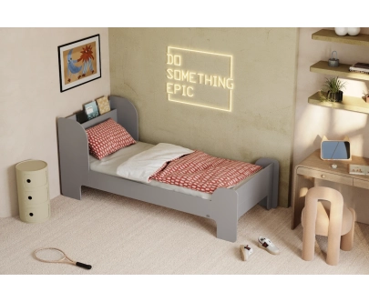 Einzelbett für Kinder und Jugendliche mit Ablage und Lattenrost FLOU Klassisch Holz