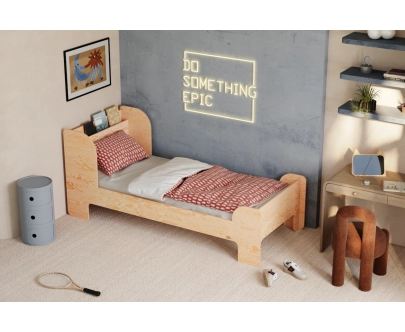 Einzelbett für Kinder und Jugendliche mit Ablage und Lattenrost FLOU Klassisch Holz