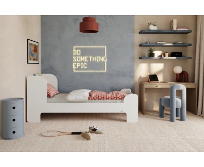 Einzelbett für Kinder und Jugendliche mit Ablage und Lattenrost FLOU Klassisch Holz