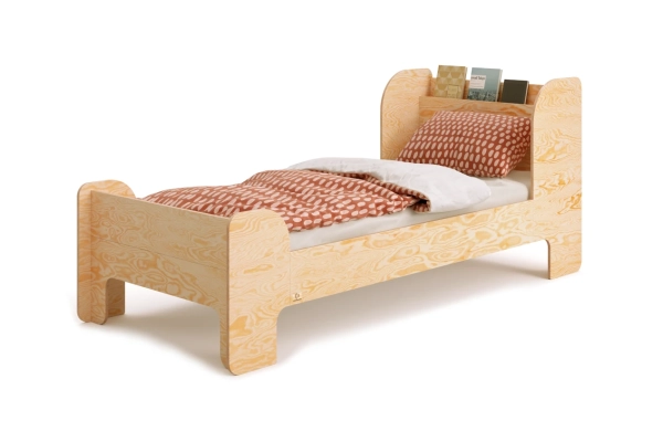 Einzelbett für Kinder und Jugendliche mit Ablage und Lattenrost FLOU Klassisch Holz