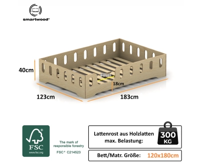 Einzelbett für Kinder mit Rausfallschutz und Lattenrost TILA 2 Montessori Holz