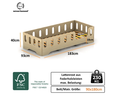 Einzelbett für Kinder mit Rausfallschutz und Lattenrost TILA 2 Montessori Holz