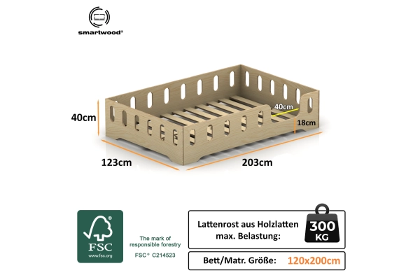 Einzelbett für Kinder mit Rausfallschutz und Lattenrost TILA 2 Montessori Holz