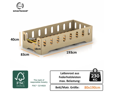 Einzelbett für Kinder mit Rausfallschutz und Lattenrost TILA 2 Montessori Holz