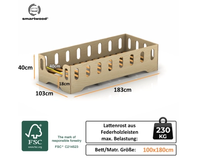 Einzelbett für Kinder mit Rausfallschutz und Lattenrost TILA 2 Montessori Holz