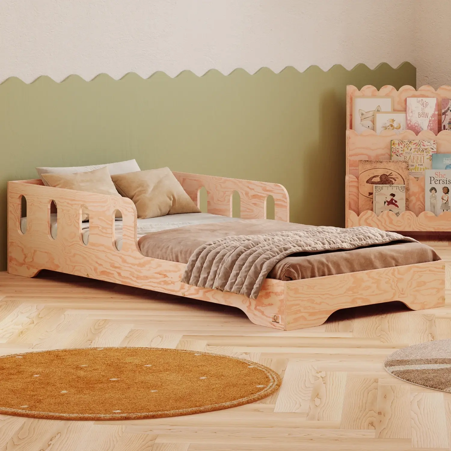 Einzelbett für Kinder mit Rausfallschutz und Lattenrost TILA 6 Montessori Holz,  - Naturholz, 70x140 | Smartwood