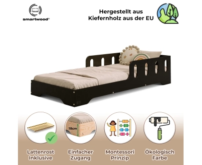 Einzelbett für Kinder mit Rausfallschutz und Lattenrost TILA 6 Montessori Holz