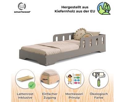 Einzelbett für Kinder mit Rausfallschutz und Lattenrost TILA 6 Montessori Holz