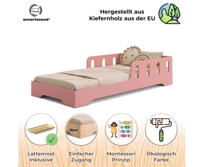 Einzelbett für Kinder mit Rausfallschutz und Lattenrost TILA 6 Montessori Holz