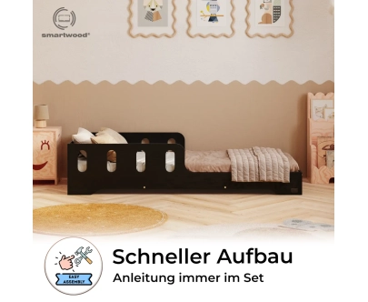 Einzelbett für Kinder mit Rausfallschutz und Lattenrost TILA 6 Montessori Holz