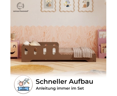 Einzelbett für Kinder mit Rausfallschutz und Lattenrost TILA 6 Montessori Holz