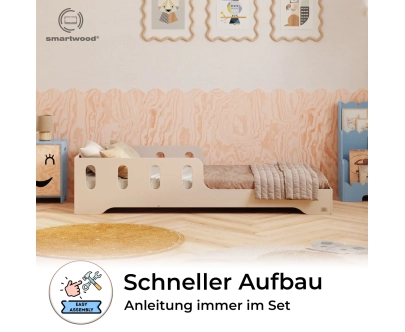 Einzelbett für Kinder mit Rausfallschutz und Lattenrost TILA 6 Montessori Holz