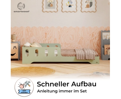 Einzelbett für Kinder mit Rausfallschutz und Lattenrost TILA 6 Montessori Holz