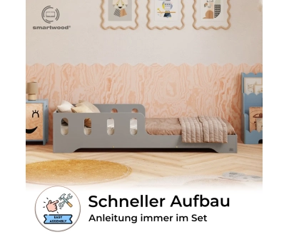 Einzelbett für Kinder mit Rausfallschutz und Lattenrost TILA 6 Montessori Holz