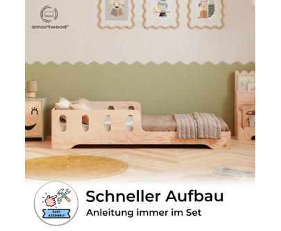Einzelbett für Kinder mit Rausfallschutz und Lattenrost TILA 6 Montessori Holz