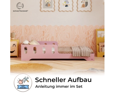 Einzelbett für Kinder mit Rausfallschutz und Lattenrost TILA 6 Montessori Holz
