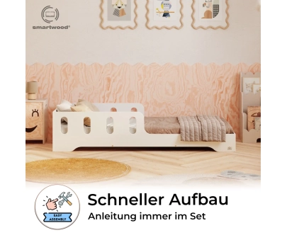 Einzelbett für Kinder mit Rausfallschutz und Lattenrost TILA 6 Montessori Holz