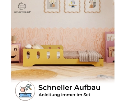 Einzelbett für Kinder mit Rausfallschutz und Lattenrost TILA 6 Montessori Holz