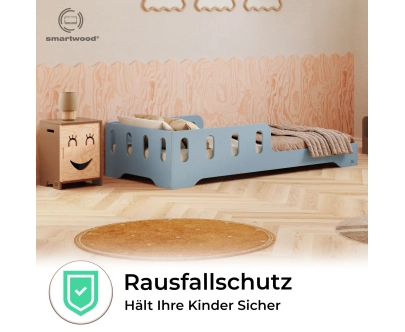 Einzelbett für Kinder mit Rausfallschutz und Lattenrost TILA 6 Montessori Holz