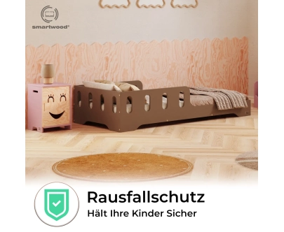 Einzelbett für Kinder mit Rausfallschutz und Lattenrost TILA 6 Montessori Holz