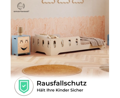 Einzelbett für Kinder mit Rausfallschutz und Lattenrost TILA 6 Montessori Holz