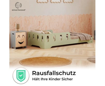 Einzelbett für Kinder mit Rausfallschutz und Lattenrost TILA 6 Montessori Holz
