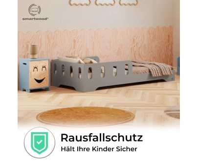 Einzelbett für Kinder mit Rausfallschutz und Lattenrost TILA 6 Montessori Holz