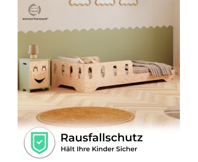 Einzelbett für Kinder mit Rausfallschutz und Lattenrost TILA 6 Montessori Holz