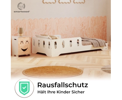 Einzelbett für Kinder mit Rausfallschutz und Lattenrost TILA 6 Montessori Holz