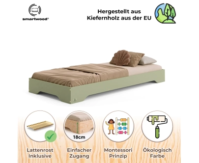 Bodenbett für Kinder mit Lattenrost TILA 7 Montessori Holz